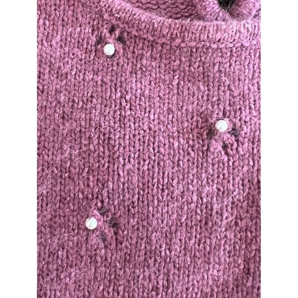 VINTAGE 80's LeRoy Knitwear Silk Angora Sweater Puff Shoulder sewed Pearl M Rose - Picture 4 of 7